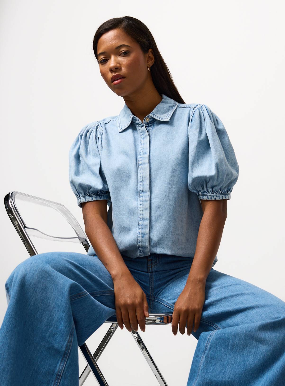 Light Blue Denim Volume Sleeve Shirt 22 - Image 1